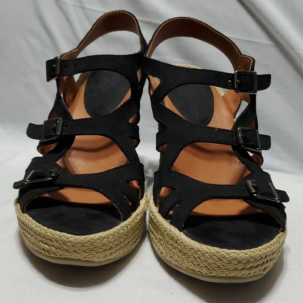 L'Amour Des Pieds ignacis black leather strappy wedge espadrille sandals